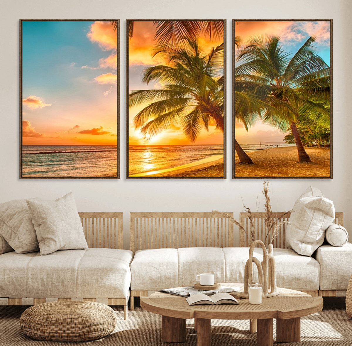 Tropical Sunset Beach Canvas Wall Art Print – Vibrant Palm