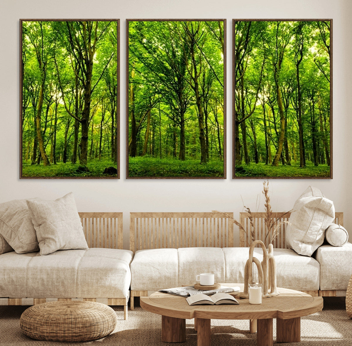 Lush Green Forest Canvas Print | 3-Panel Forest Wall Art |