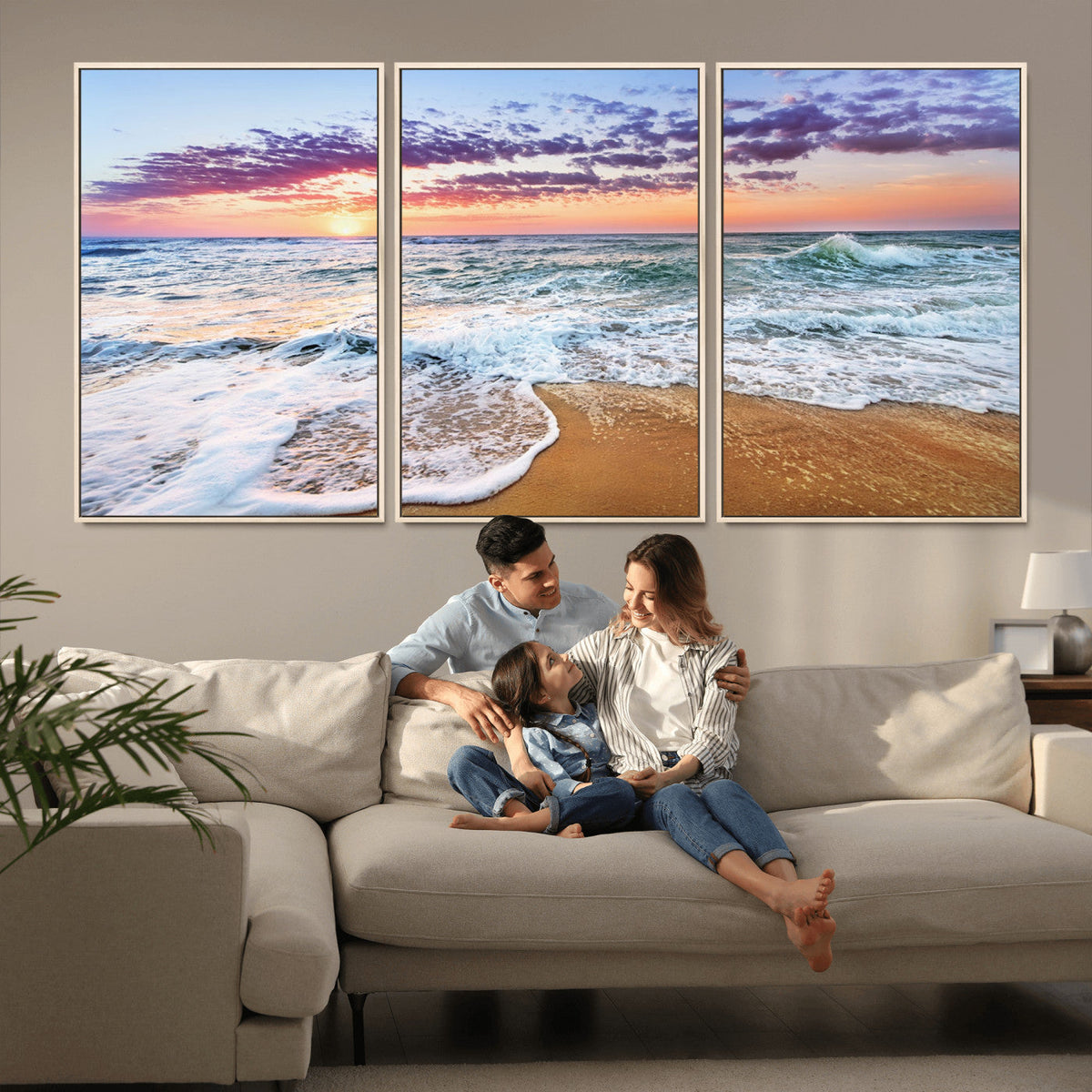 Coastal Sunset Art Beach Canvas Wall Art Print | Ocean Waves