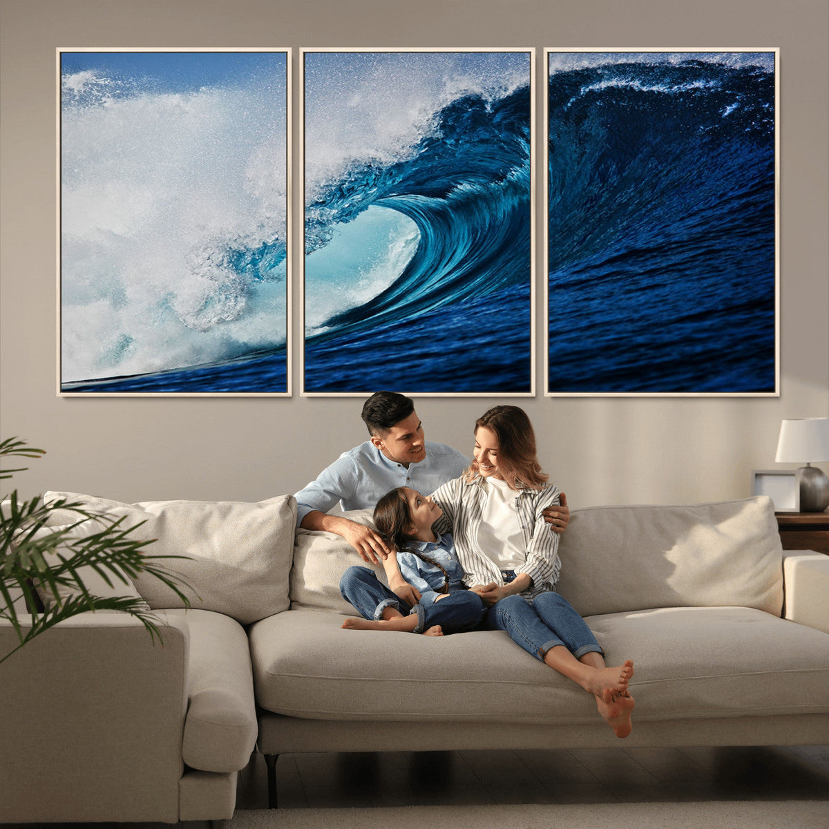 Ocean Wave at Sunset Canvas Art, Large Wall Print of Vibrant