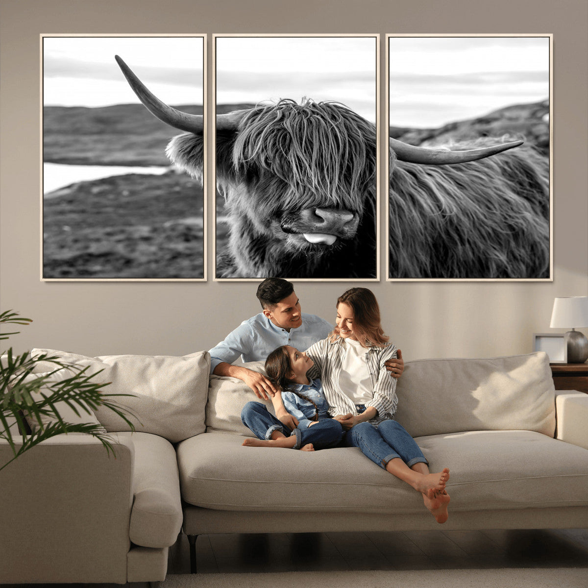 Longhorn Steer Canvas Print Wall Art, Highland Cow Canvas