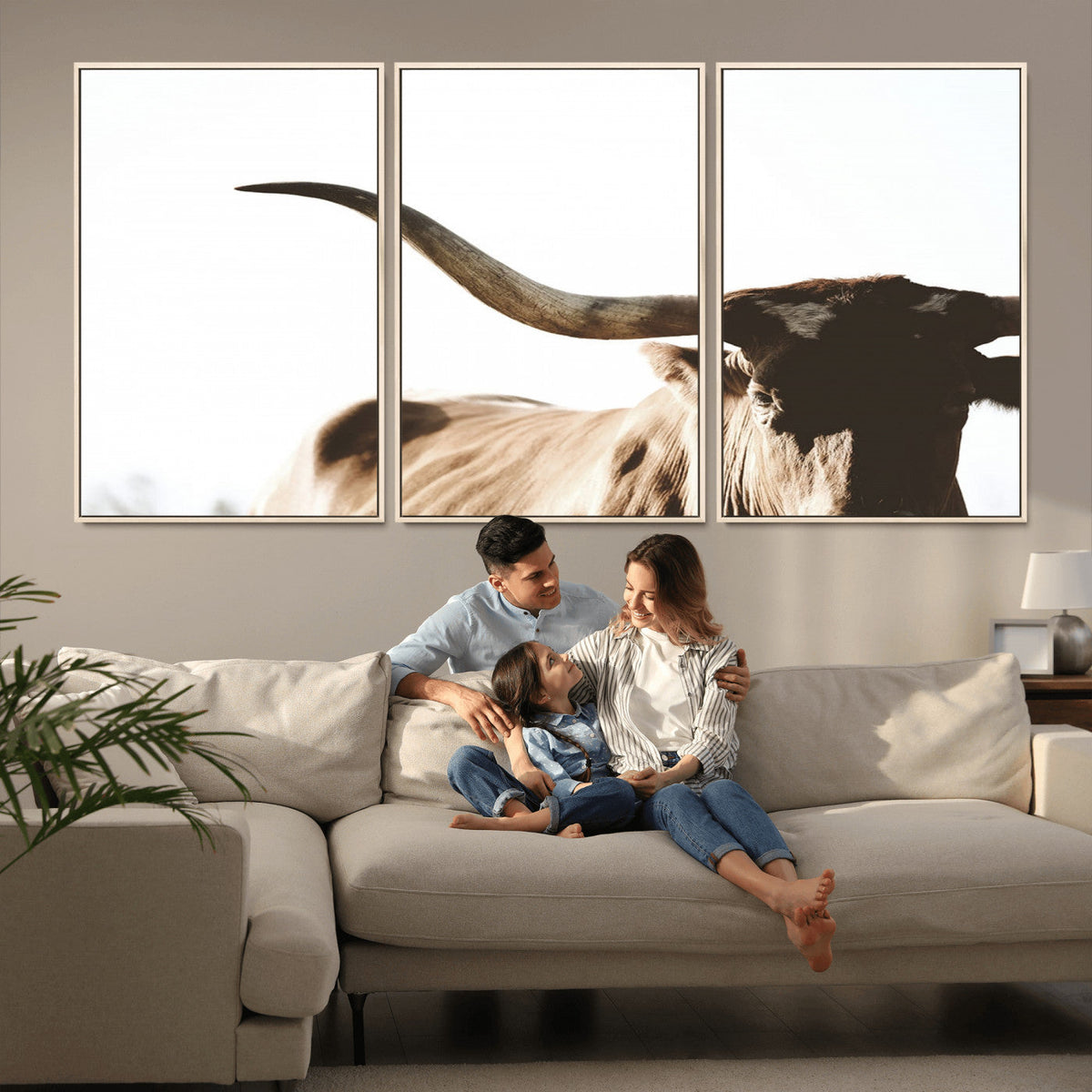 Texas Longhorn Wall Art Canvas Print | 3-Panel Large