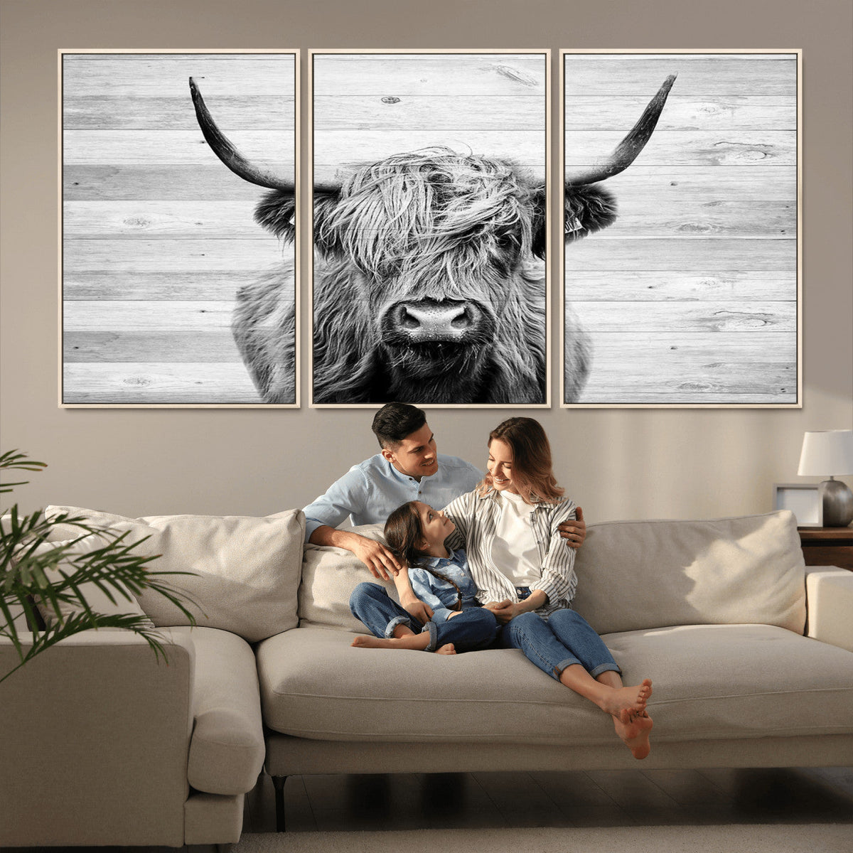 Scottish Highland Cow Cattle Art Print on Wood Background