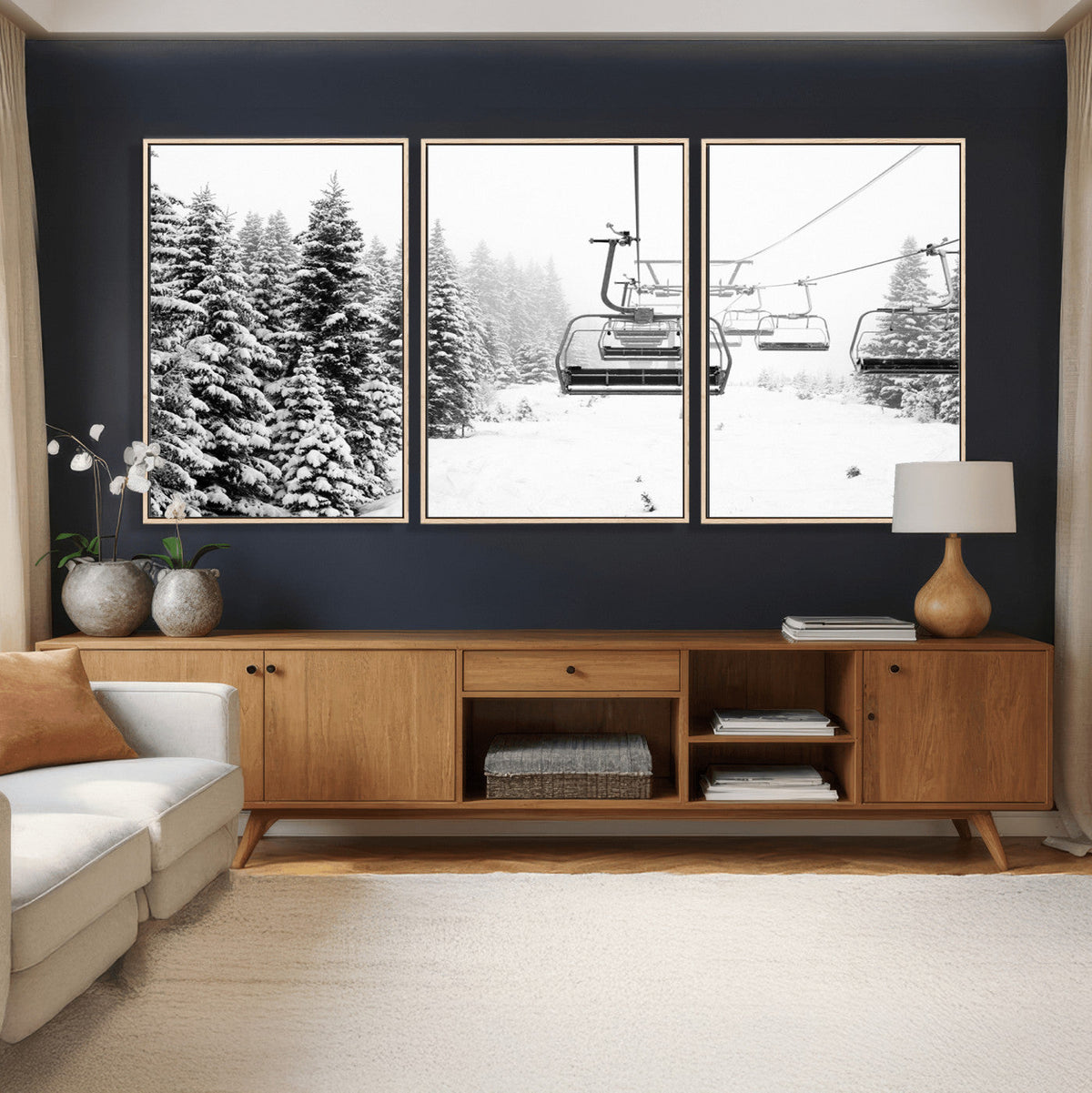 Ski Wall Art - Ski Lift Wall Art Canvas Print Snow Covered