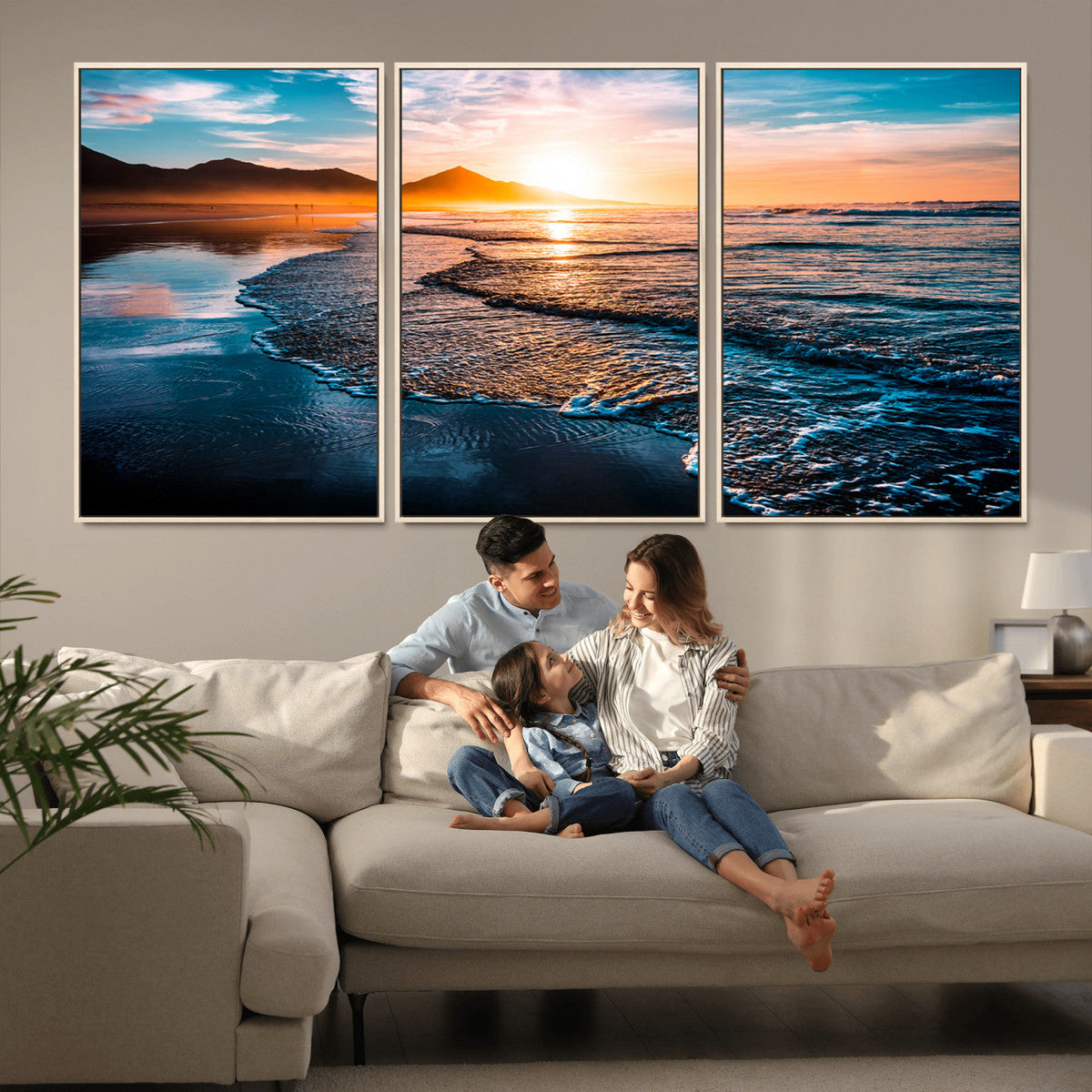Sunset Beach Ocean Canvas Wall Art – Tranquil Ocean