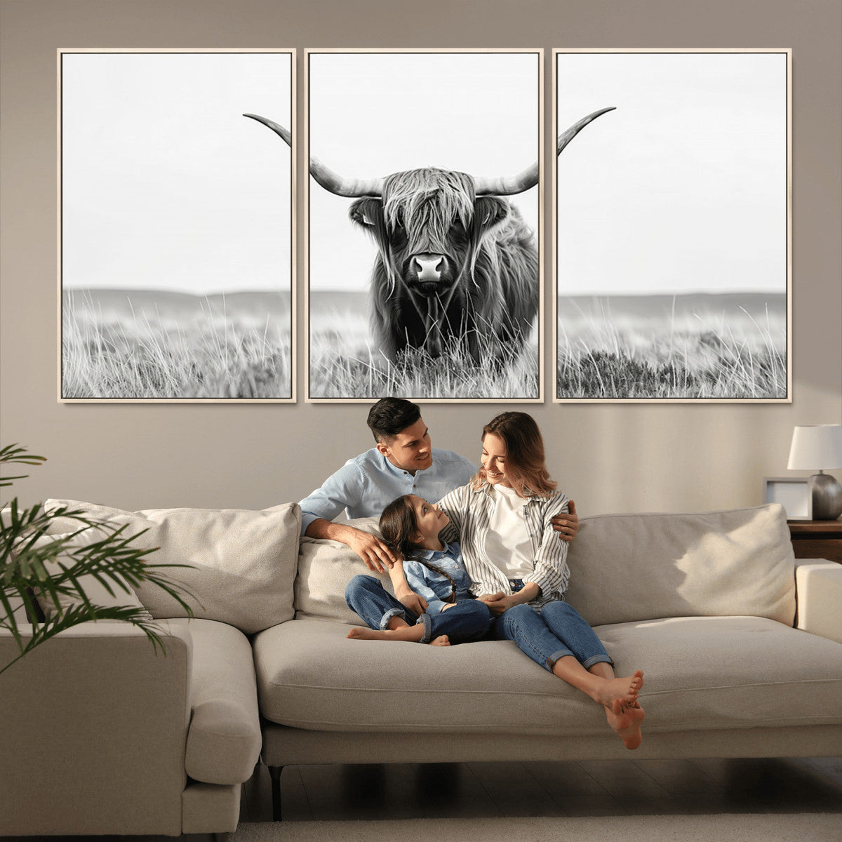 Highland Cow Canvas Wall Art – Majestic Beauty in Black and