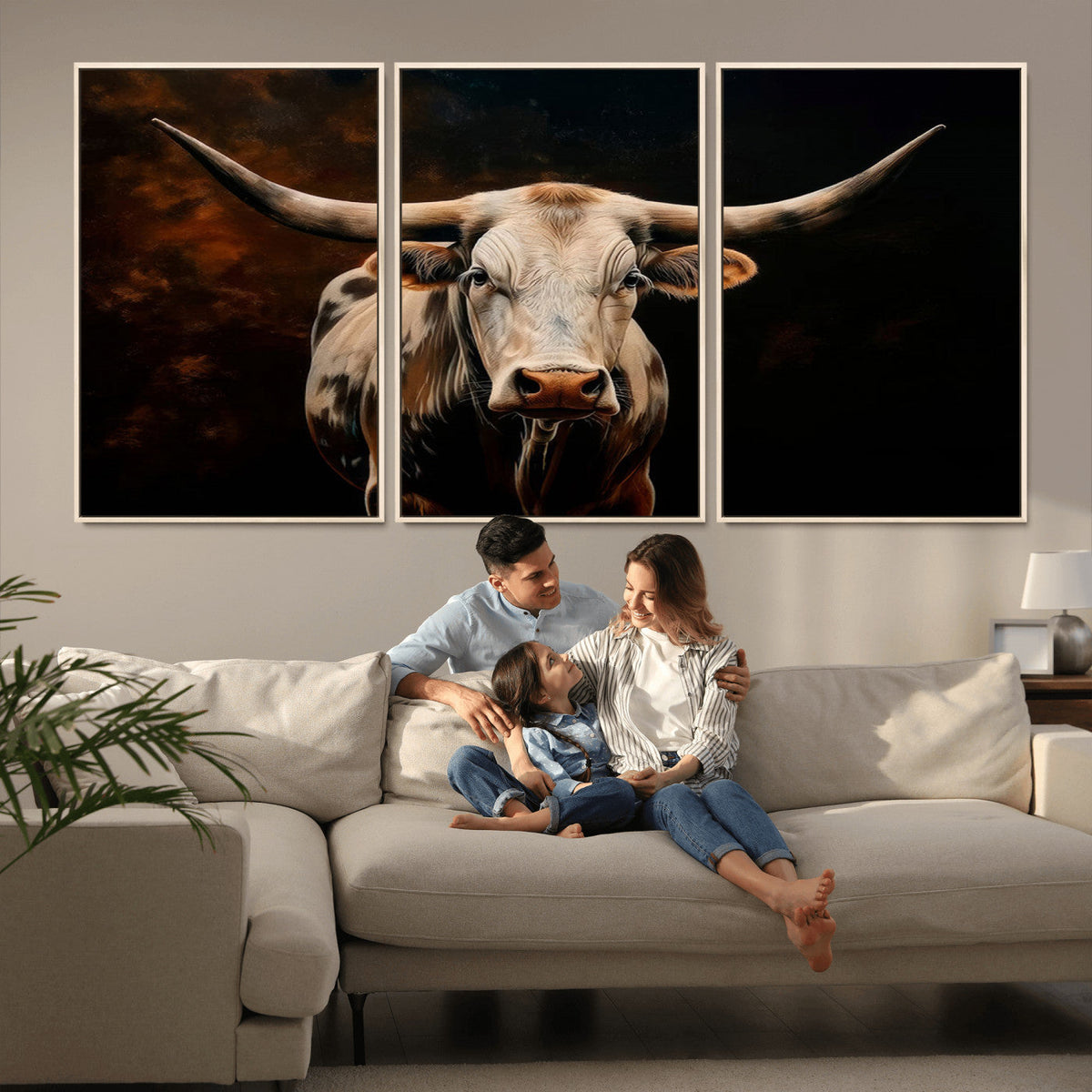 Texas Longhorn Wall Art | 3-Panel Large Texas Longhorn