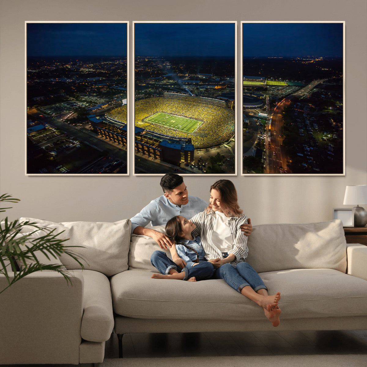 Michigan Stadium Night Game Wall Art – Sports Arena Aerial
