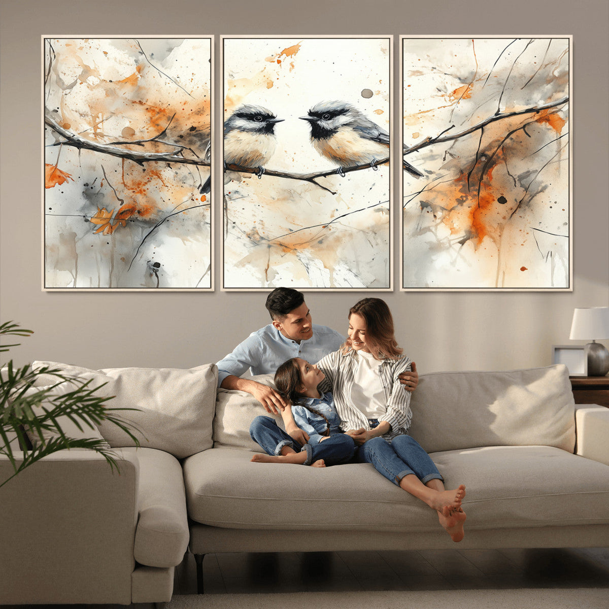 Abstract Watercolor Chickadee Bird Canvas Wall Art Print -