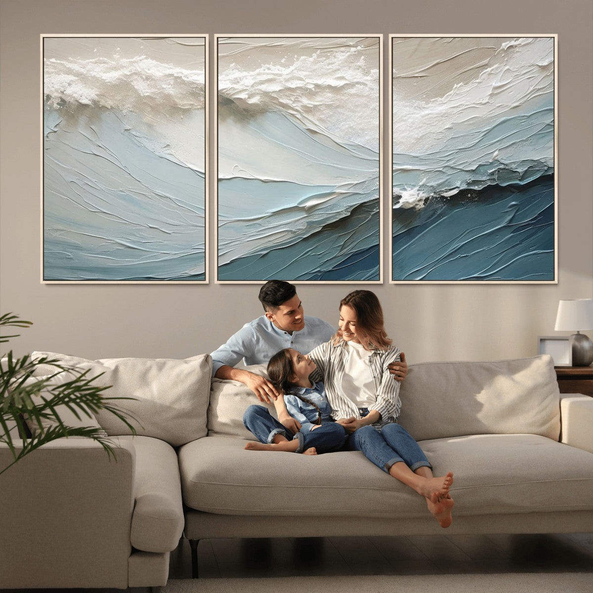 Waves Abstract Wall Art Print, Modern Framed Abstract Canvas