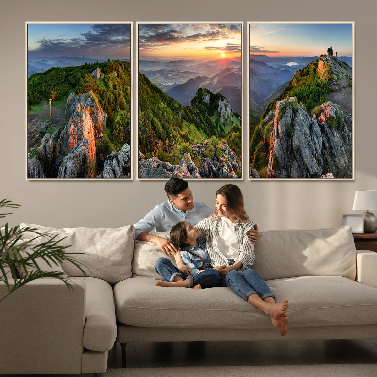 Mountain Sunset Panoramic Wall Art Canvas Print – Framed