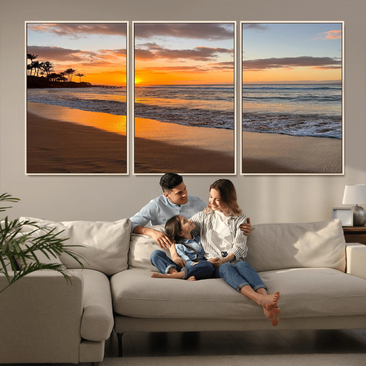 Tropical Beach Wall Art – Framed Sunset Ocean Canvas