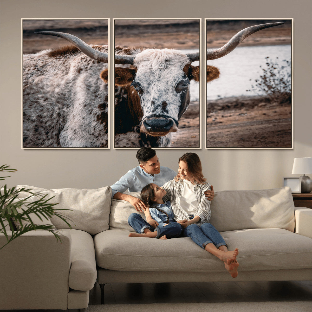 Texas Longhorn Wall Art Canvas Print – Framed Spotted Bull