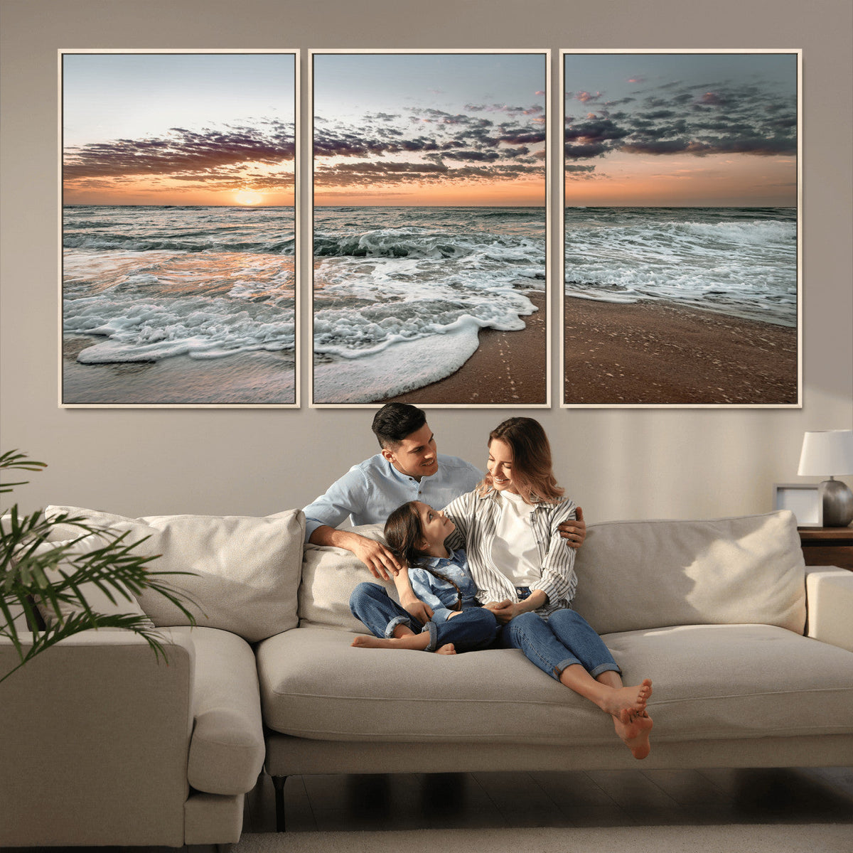 Ocean Sunset Wall Art Canvas Print – Framed Beach Waves