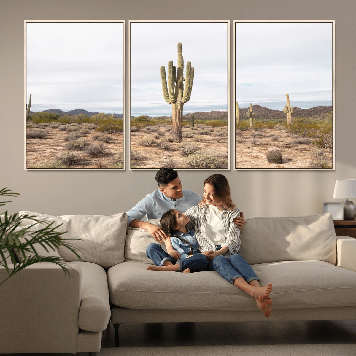Saguaro Cactus Wall Art – Framed Desert Canvas Artwork,