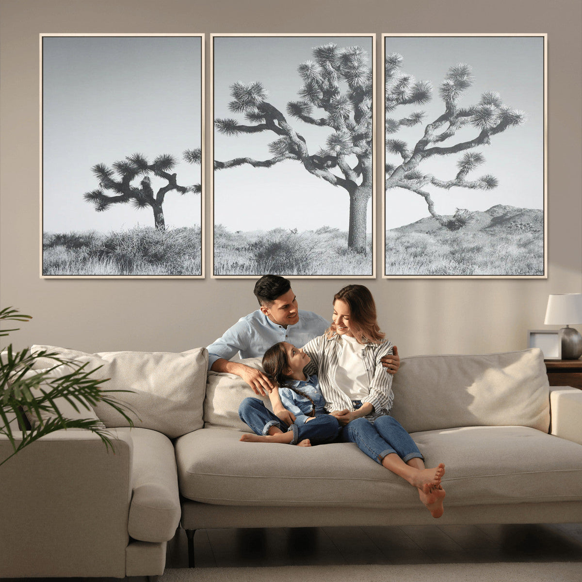 Joshua Tree Wall Art Canvas Print – Framed Black White