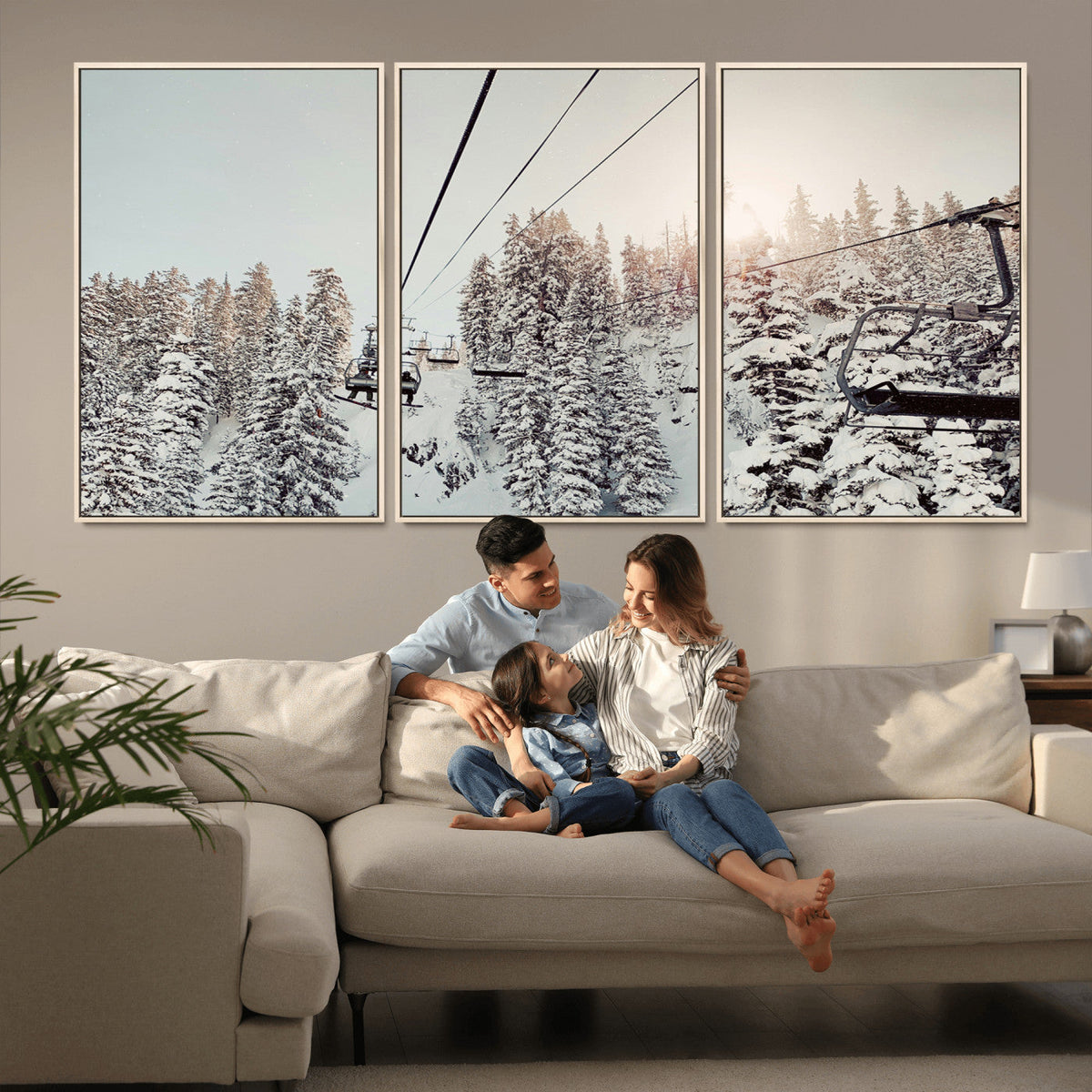 Frosty Pines Wall Art Canvas Print – Framed Cozy Cabin Ski
