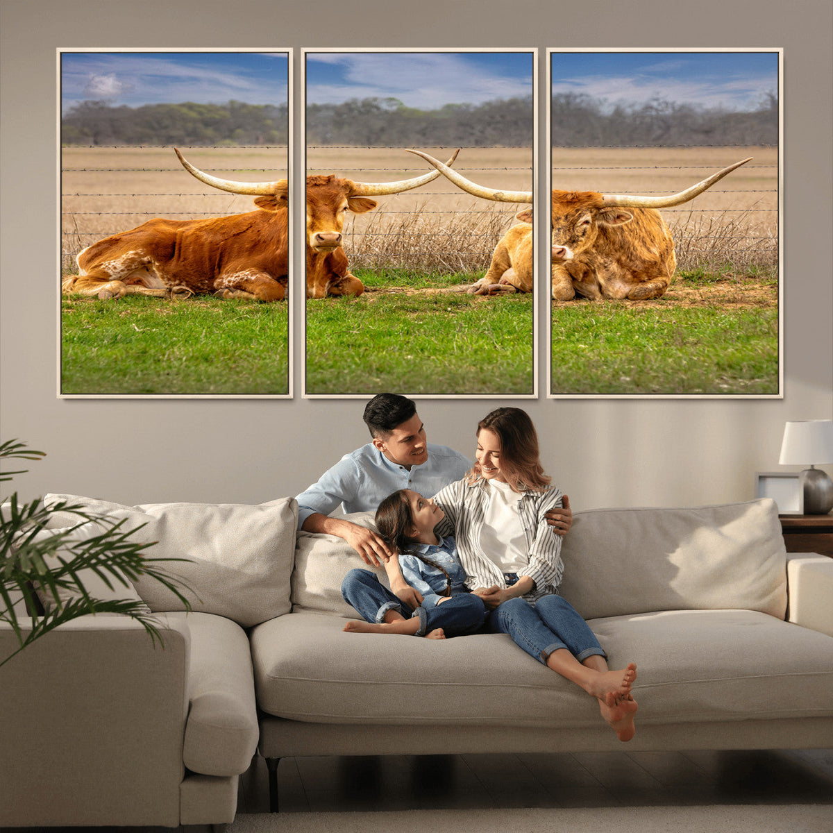 Texas Longhorn Pair Wall Art Canvas Print – Peaceful Rustic