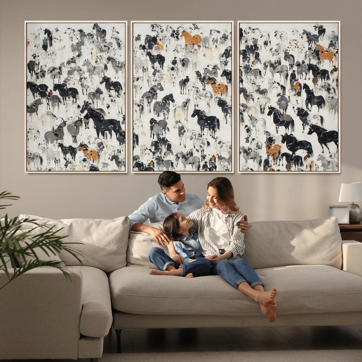 Wild Horse Stampede Wall Art Canvas Print – Monochrome