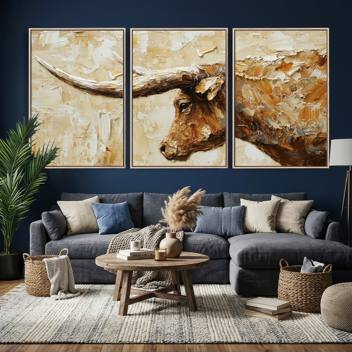 Rustic Longhorn Bull Wall Art Canvas Print – Vintage Western