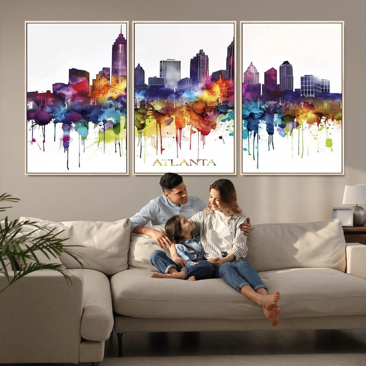 Atlanta Skyline Wall Art Canvas Print – Framed Colorful