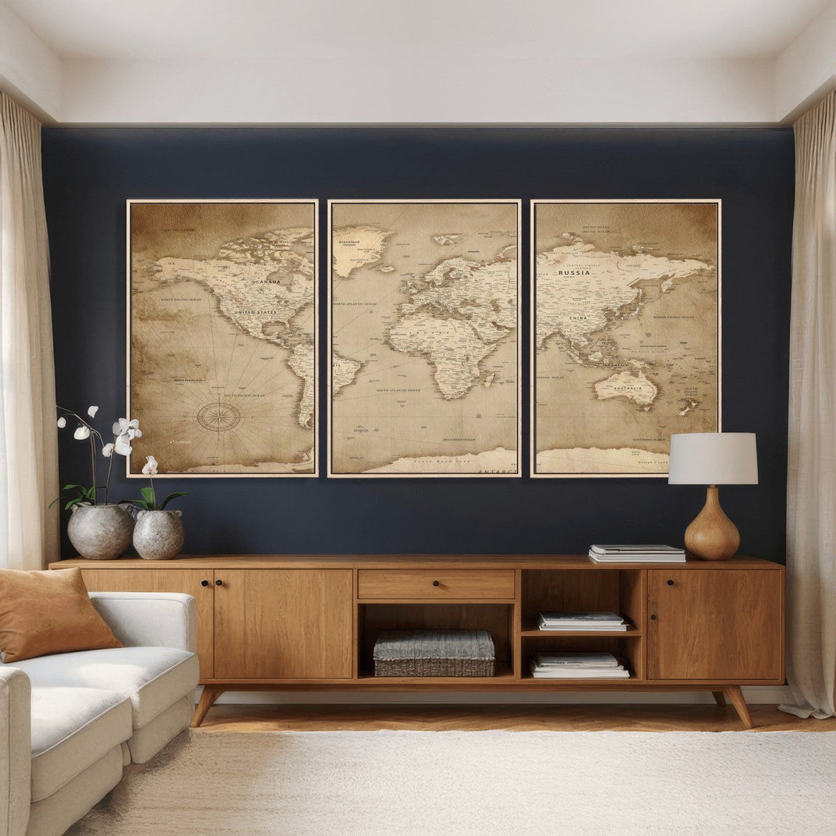 Colorful Watercolor World Map Canvas Wall Art – Framed