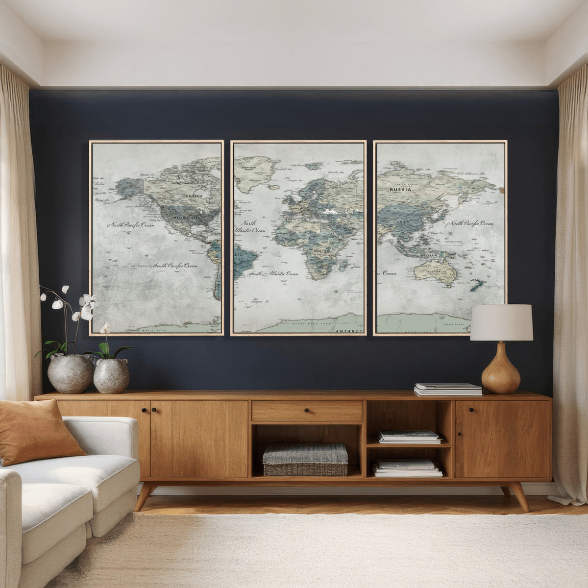 Neutral Vintage World Map Canvas Wall Art Print, Classic Map