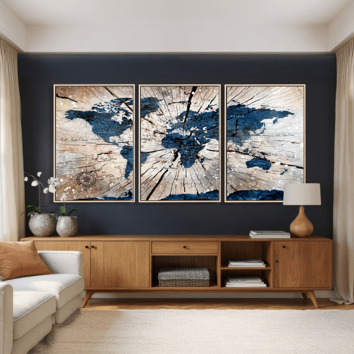 Rustic World Map Canvas Print – Framed Wall Art for Couples,
