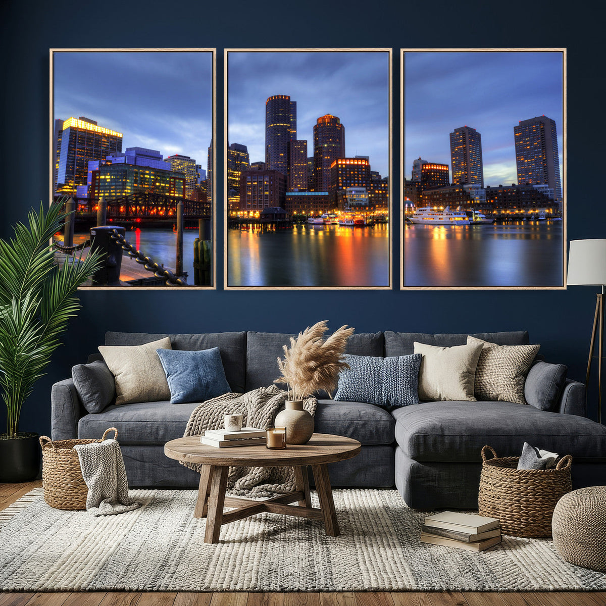 Boston Wall Art Canvas Print, Boston City Downtown Night