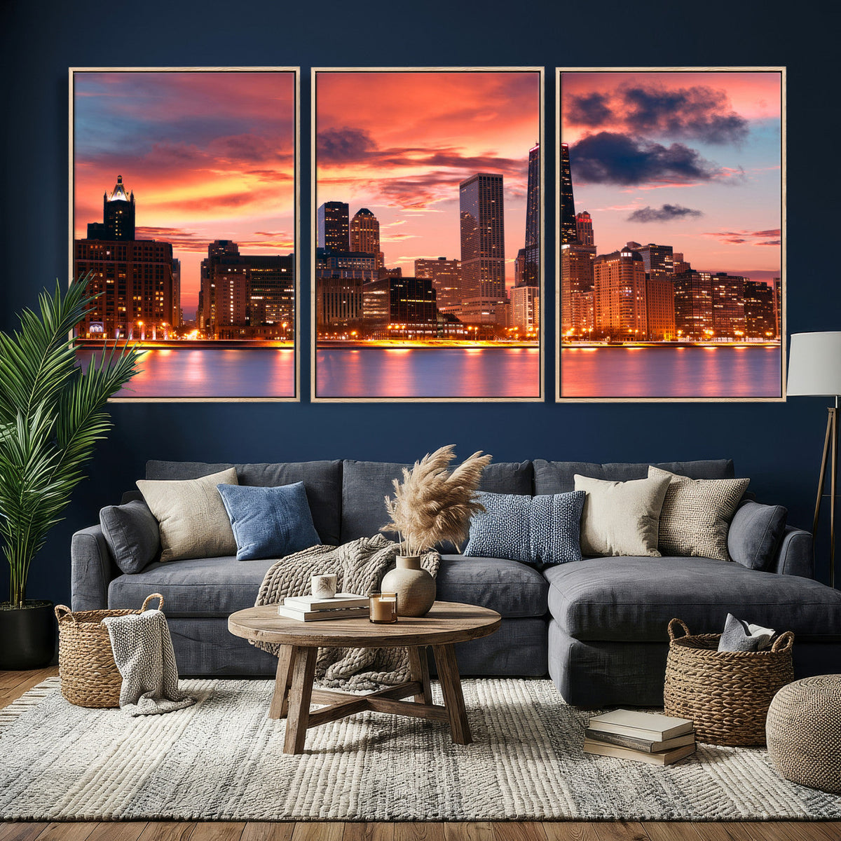 Chicago Wall Art Canvas Print - Chicago City Downtown Night