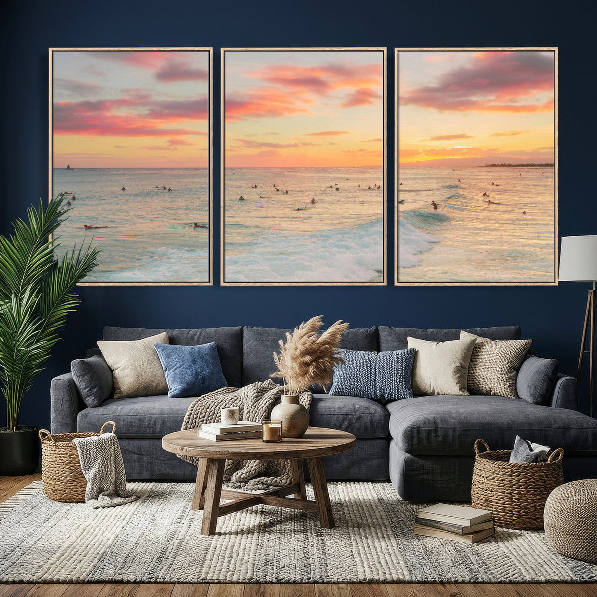 Sunset Beach Wall Art Canvas Print – Soft Coastal