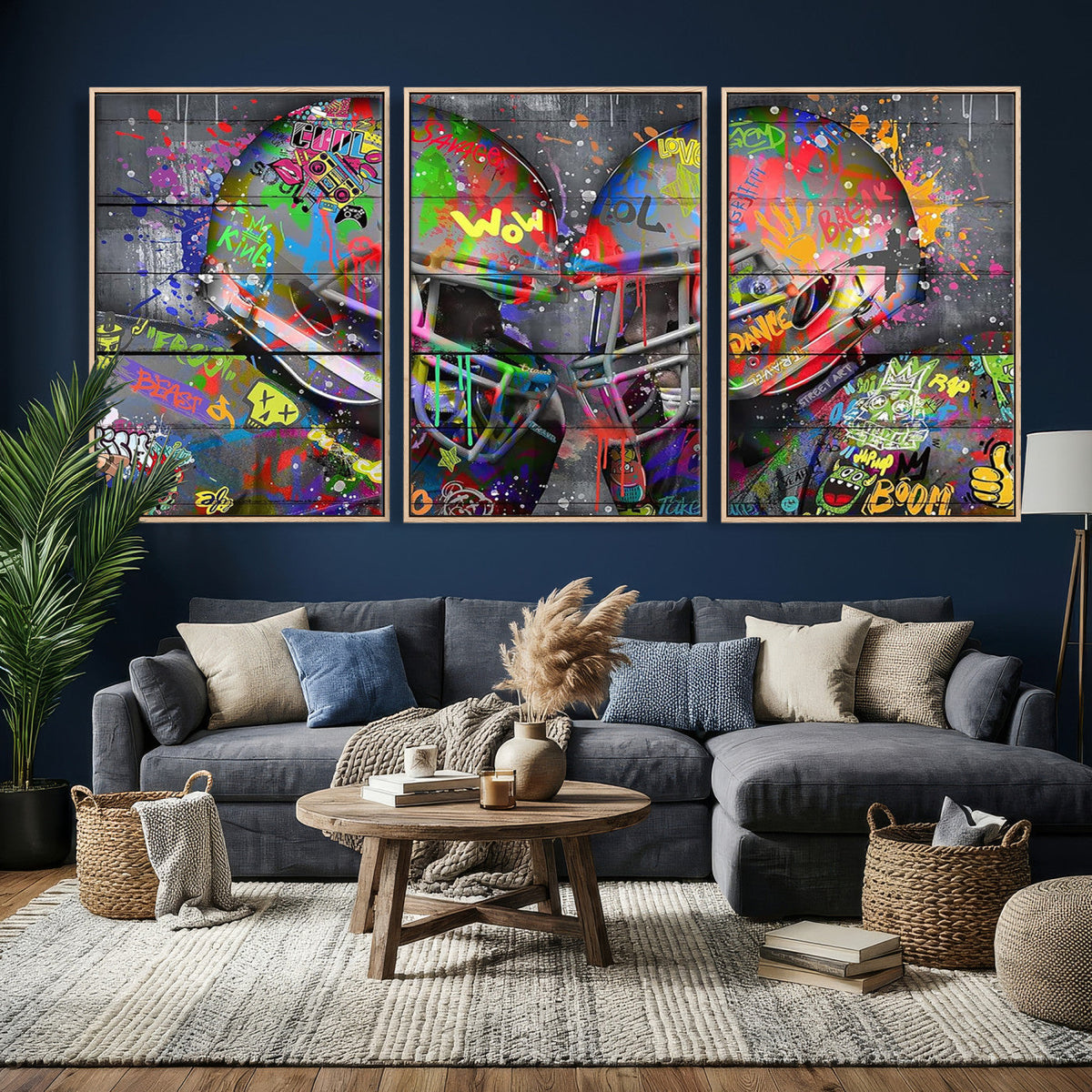 Graffiti Football Helmets Wall Art Canvas Print, Urban