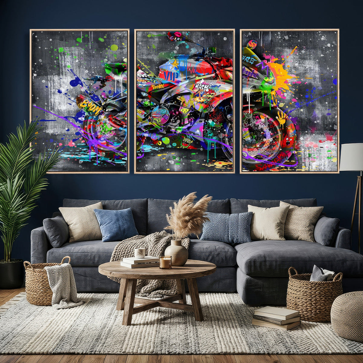 Graffiti Motorcycle Wall Art Canvas Print, Urban Street Art