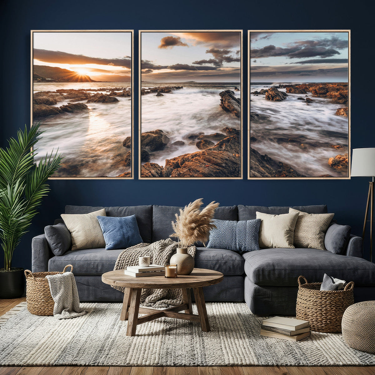 Rocky Coast Ocean Sunset Wall Art Canvas Print, Dramatic