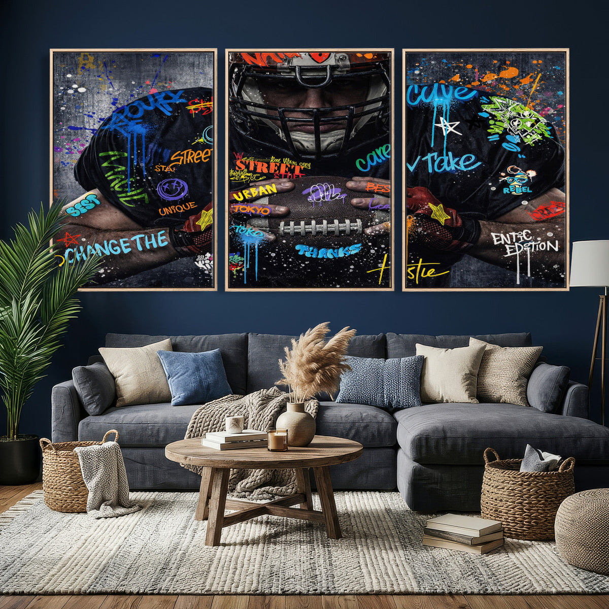 Graffiti American Football Player Street Art Wall Art Canvas