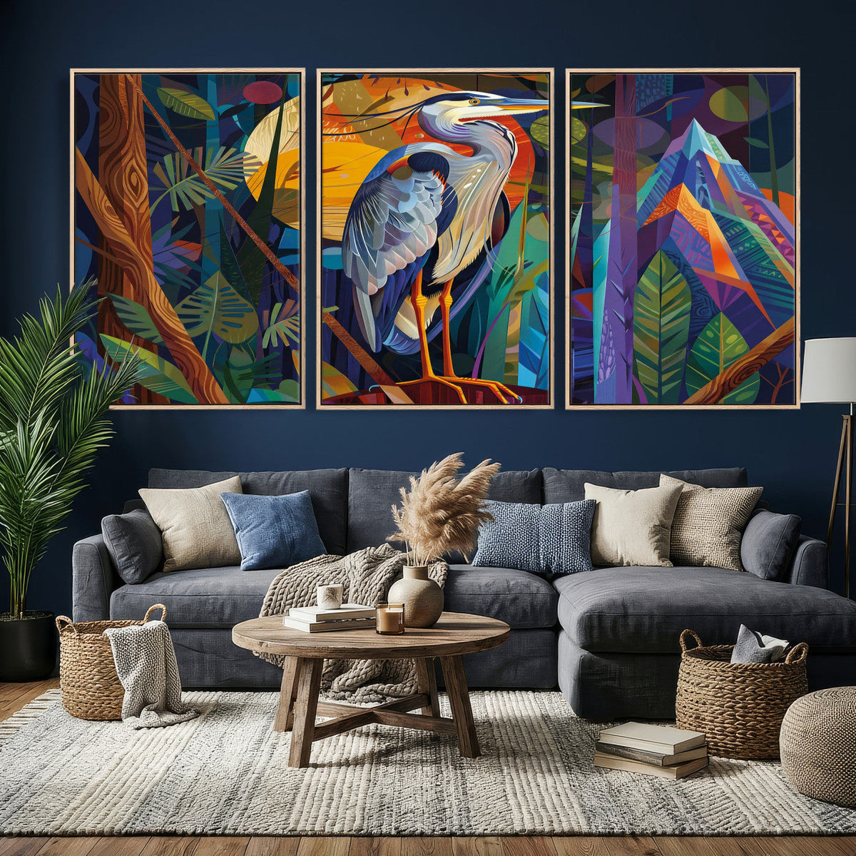 Colorful Heron Wall Art Canvas Print Tropical Bird Abstract