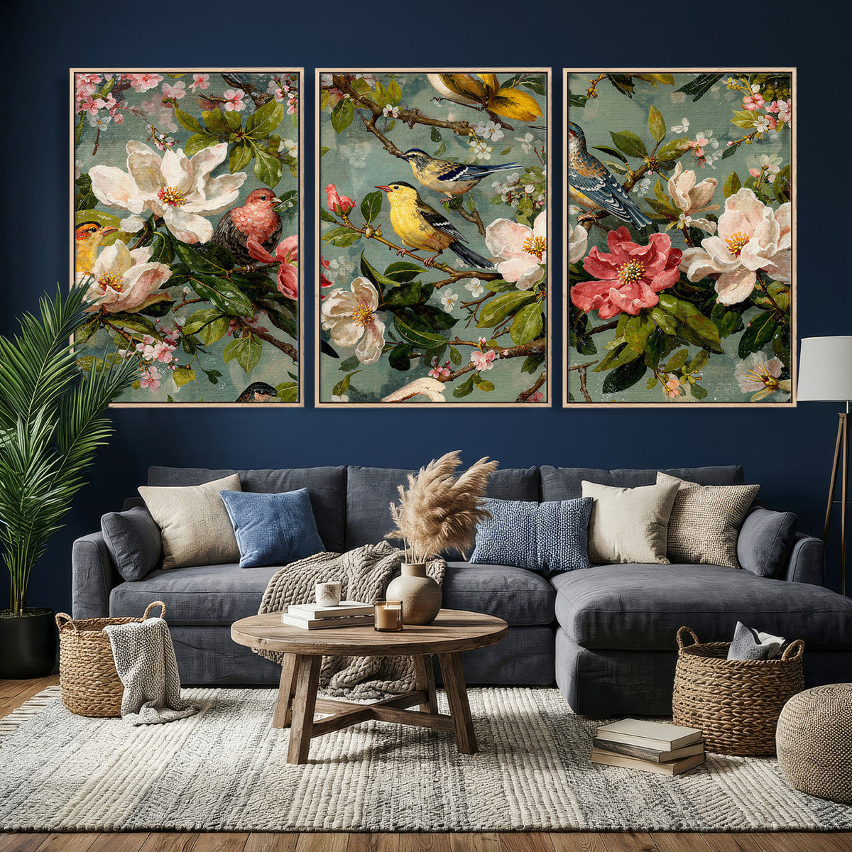 Vintage Birds and Flowers Wide Wall Art: Extra Large
