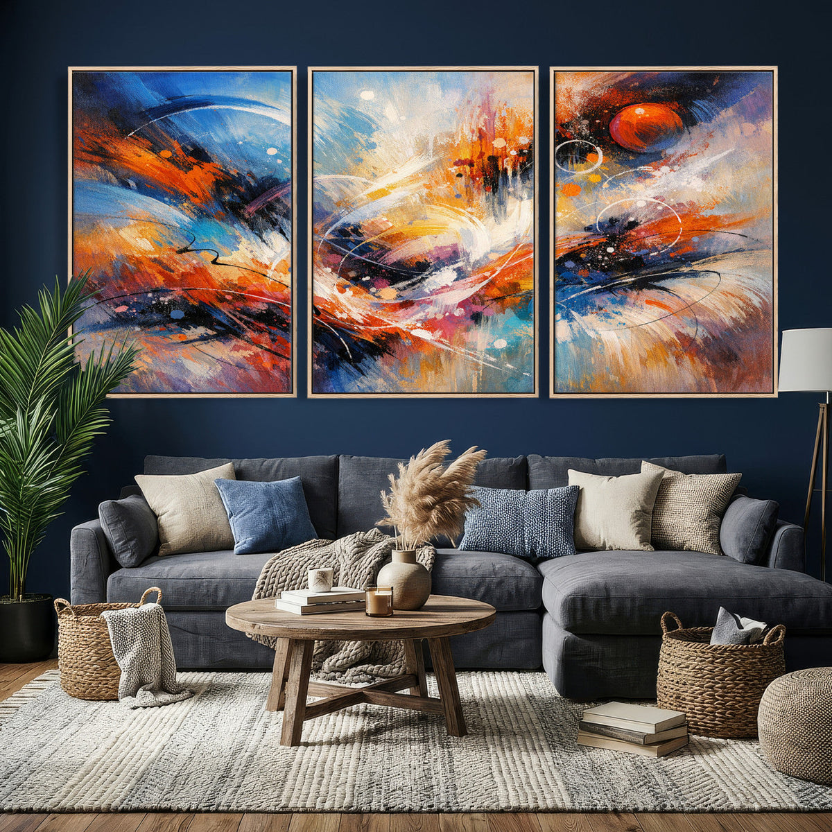 Lyrical Abstraction Wall Art Canvas Print, Orange Blue