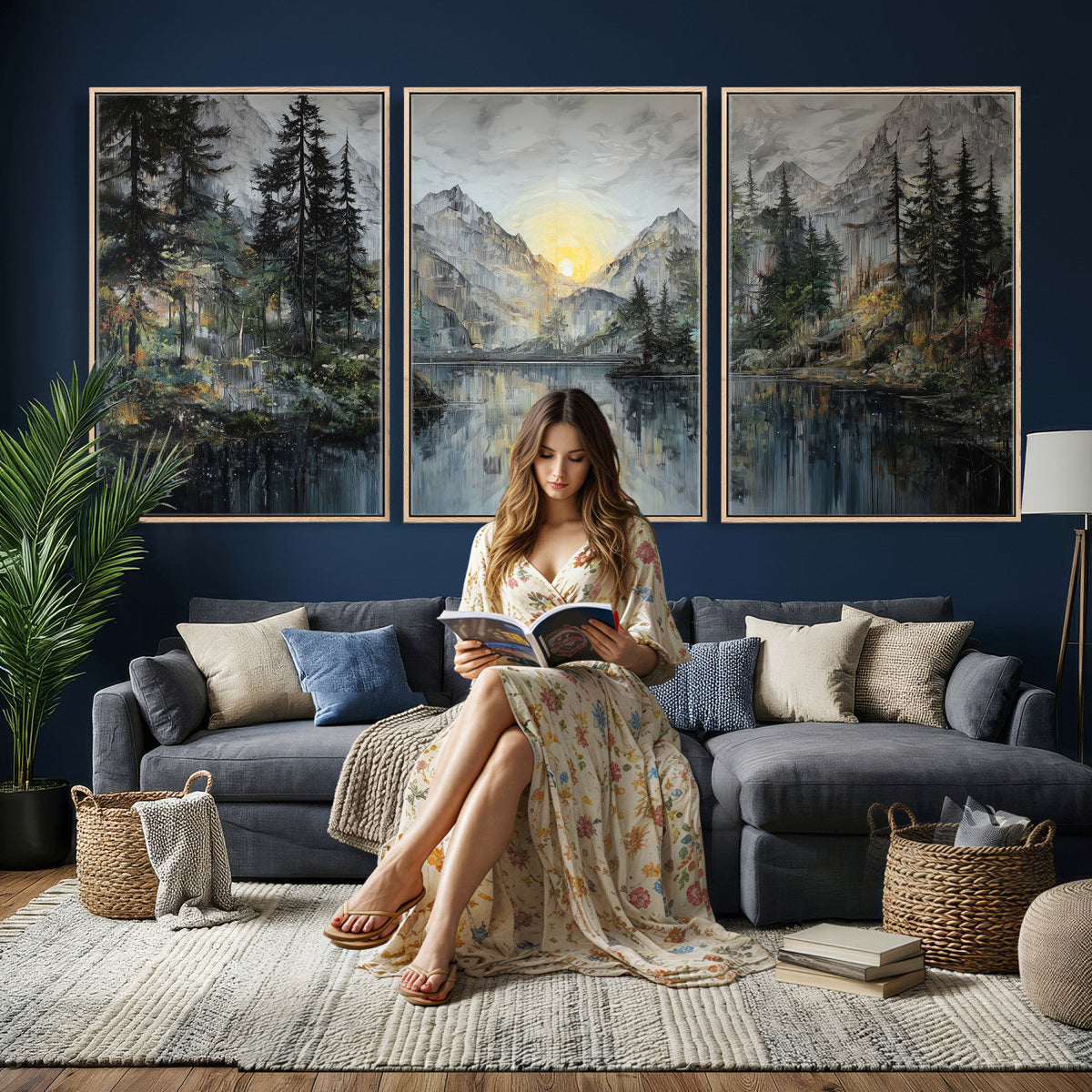 Drip Style Forest Lake Gold Art — Abstract Expressionist
