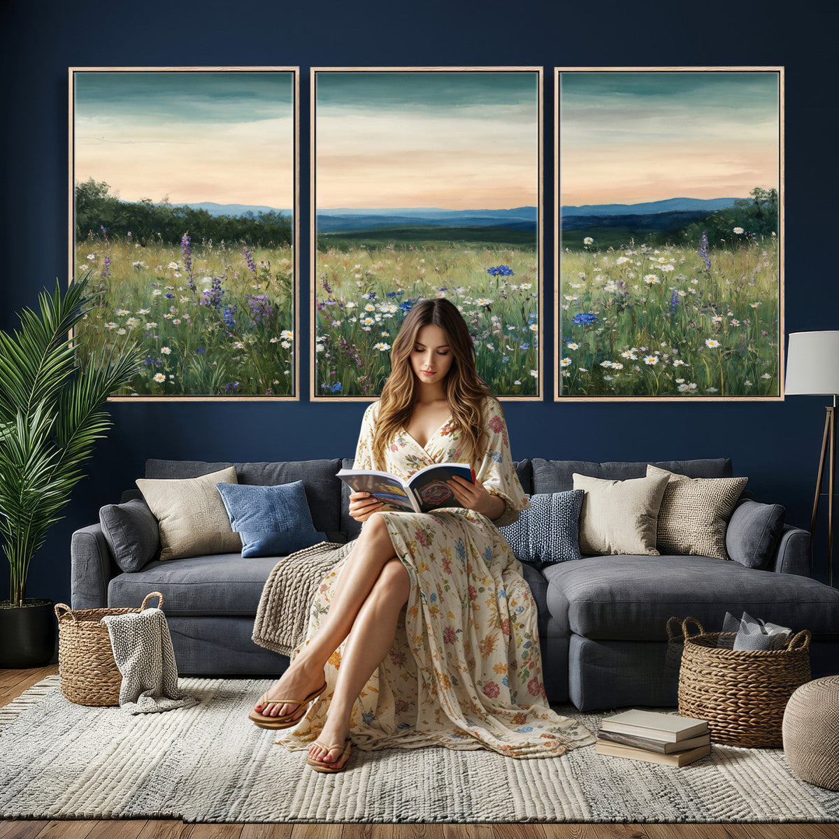 Wildflower Meadow Oil Painting Canvas — Daisy Lavender