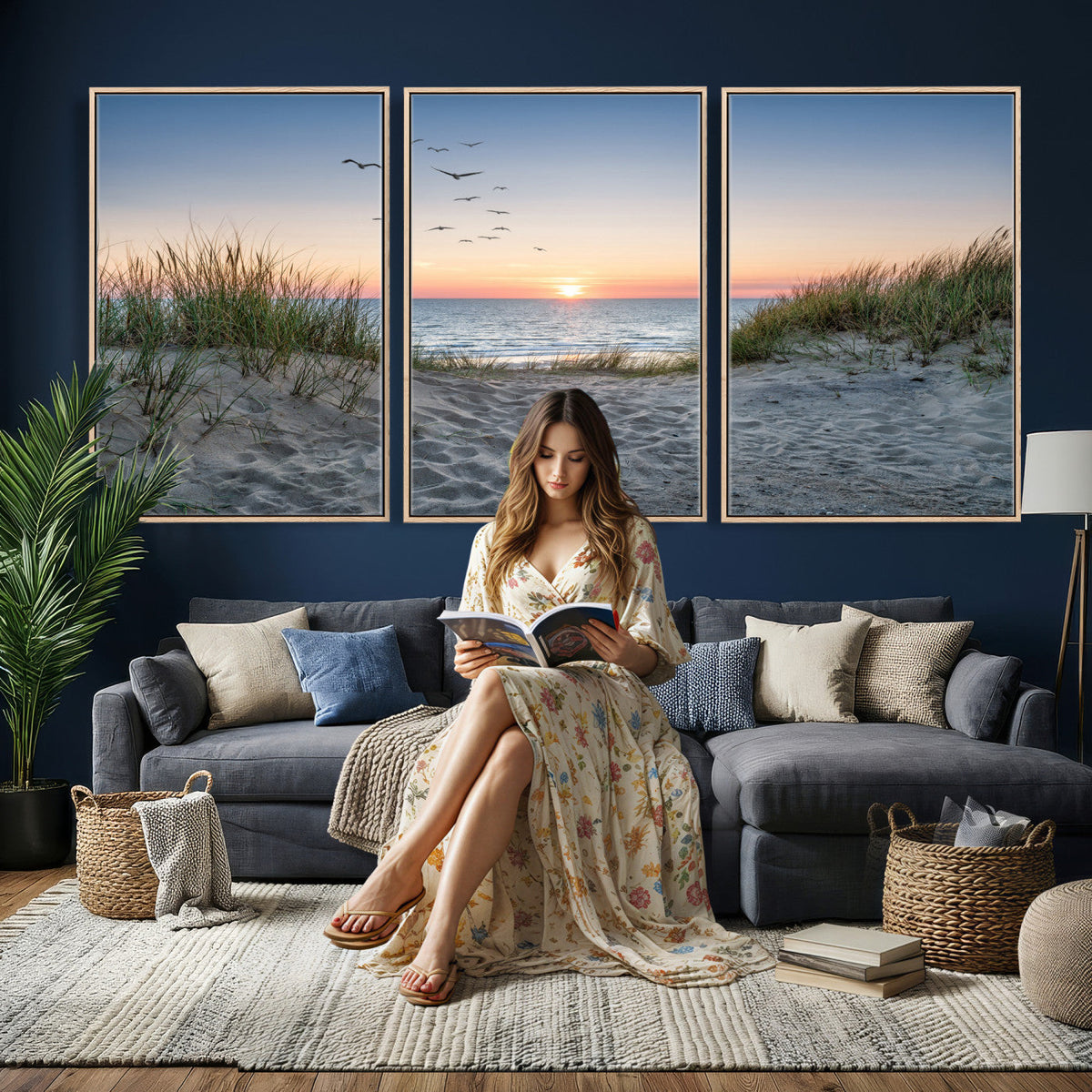 Sandy Dune Path Sunset Canvas Wall Art — Seagulls Beach