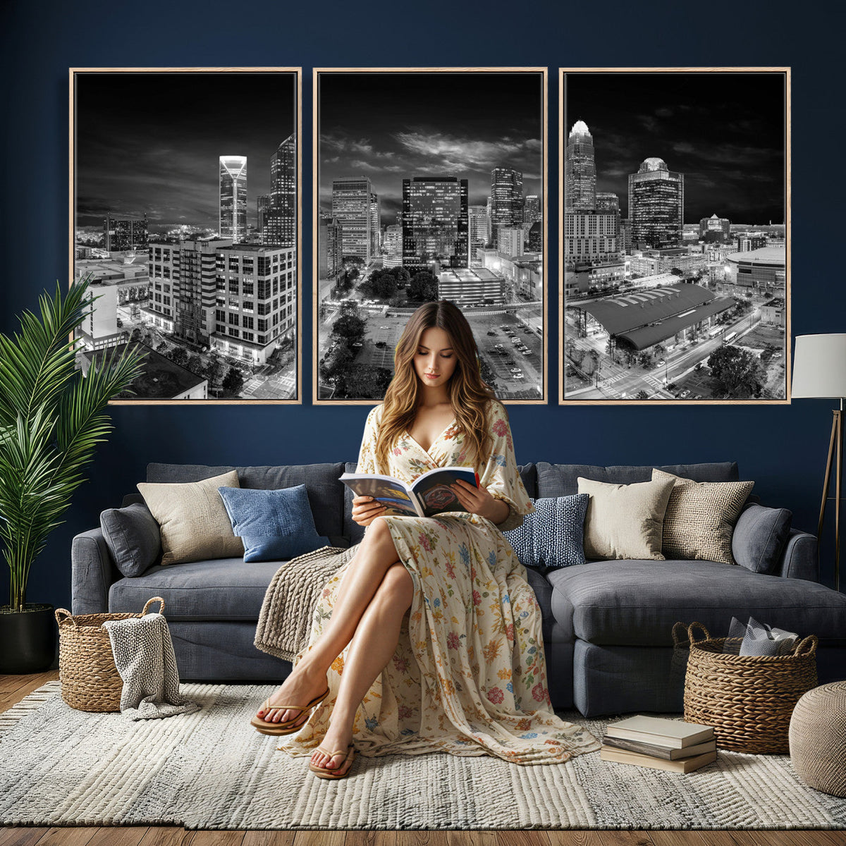 Charlotte Skyline Canvas Wall Art Print – North Carolina Cityscape Photography Print