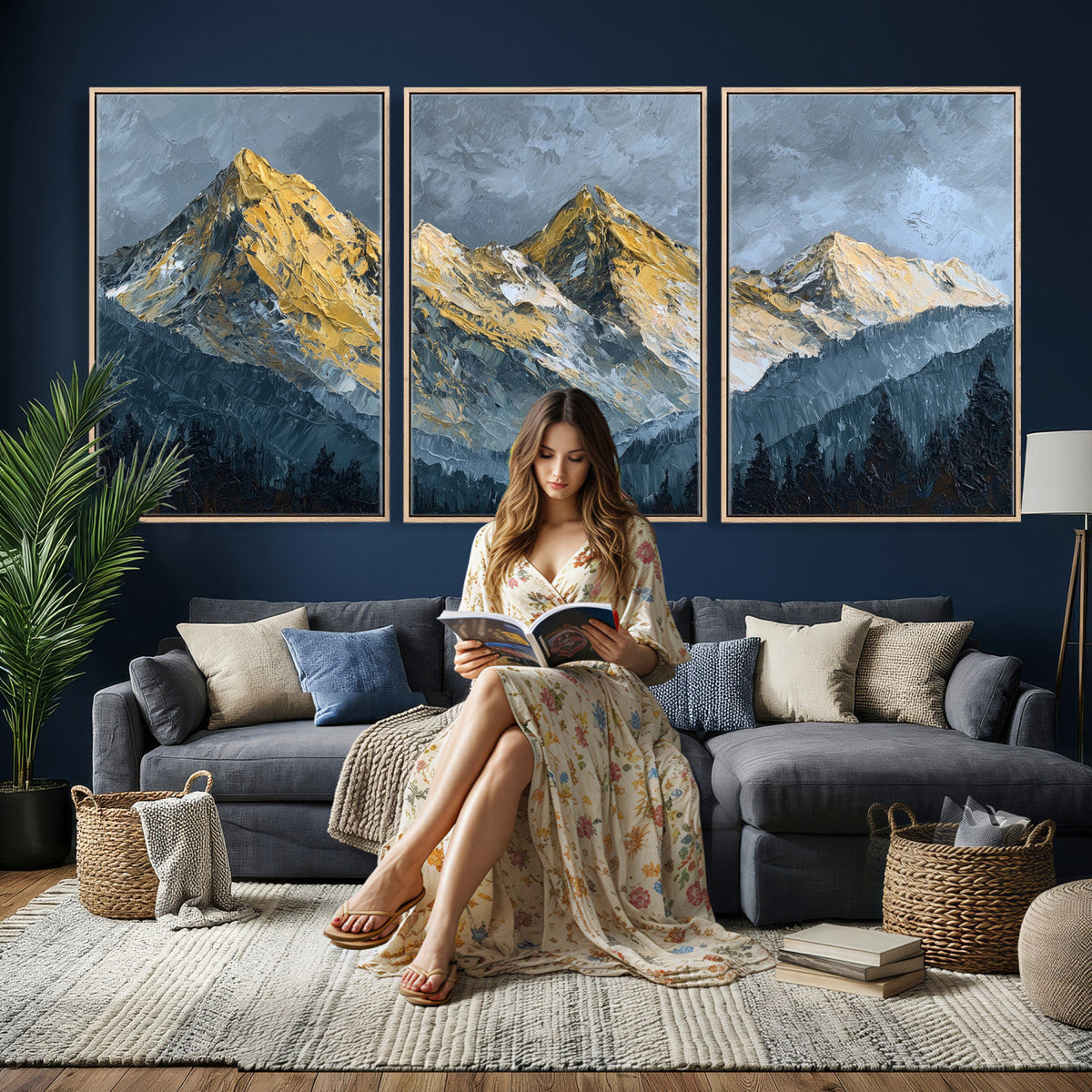 Abstract Mountain Wall Art Canvas Print Modern Landscape Painting Print