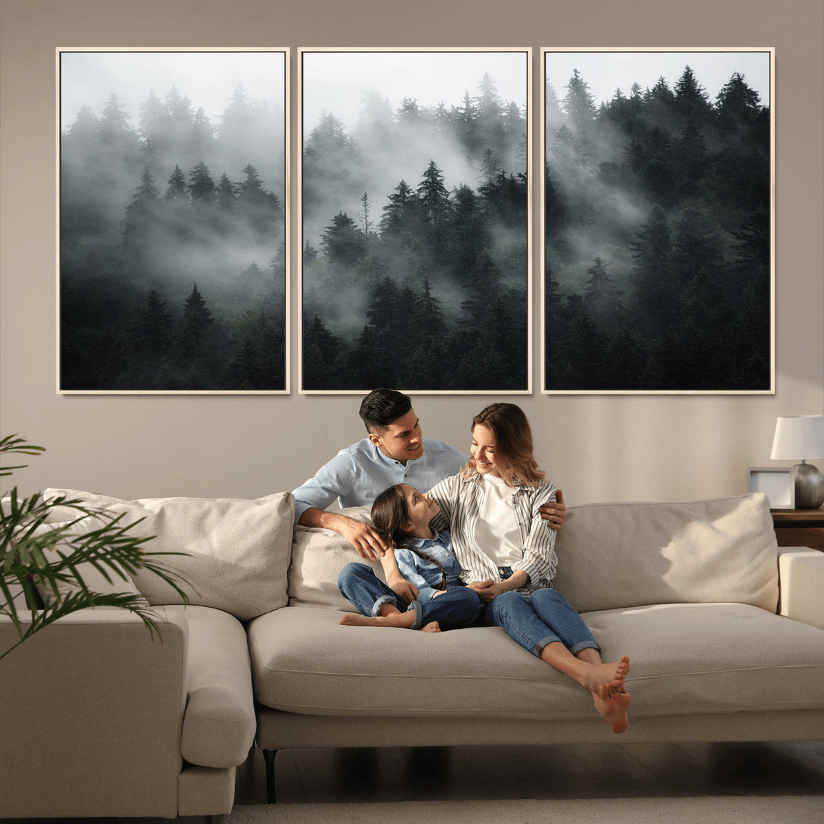 Foggy Forest Wall Art Canvas Print | 3 Panel Large Misty