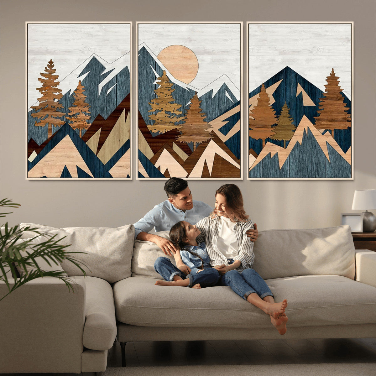 Abstract Wood Panel Effect Mountain Range Top Wall Art