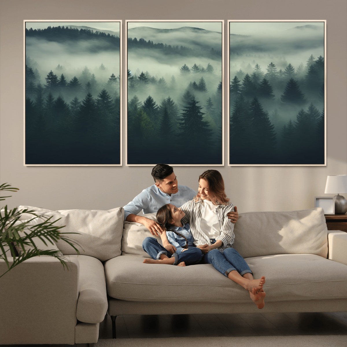 Misty Forest Wall Art Premium Canvas Print a Foggy and