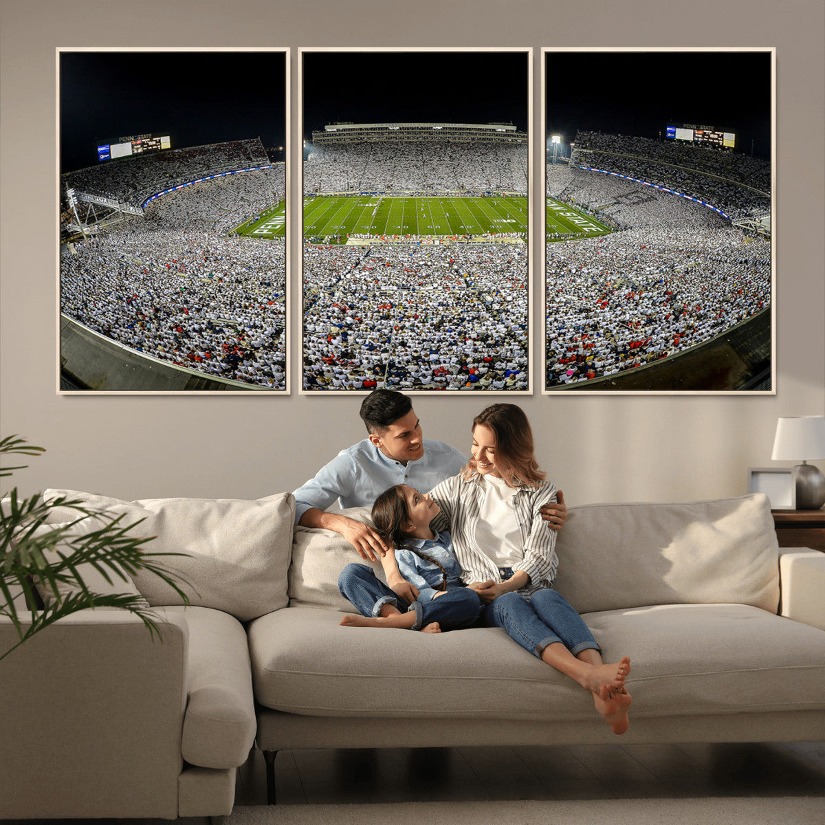 Beaver Stadium Night Game Triple Canvas Wall Art - Penn