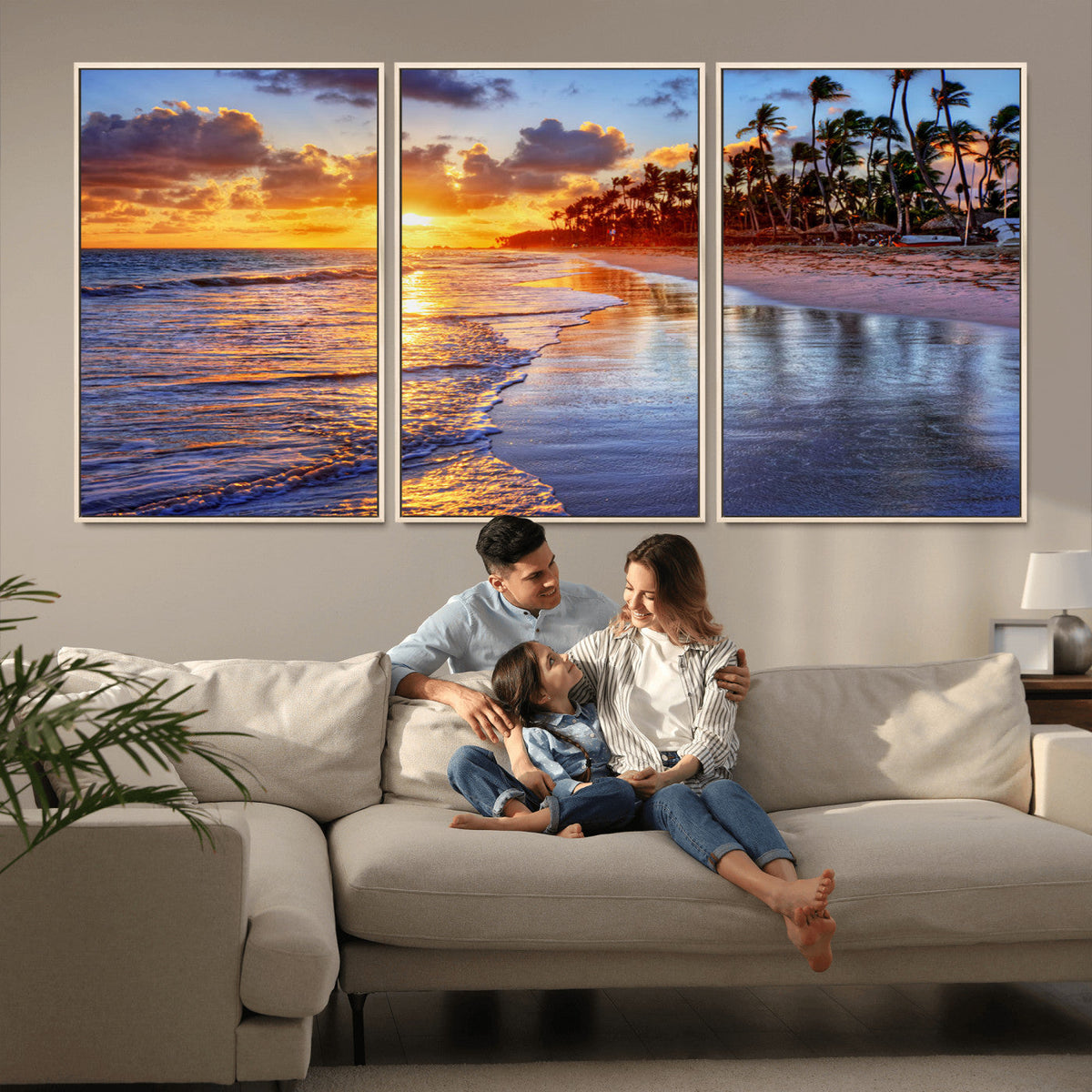 Serene Beach Sunset Wall Art Canvas- Coastal Seascape Print
