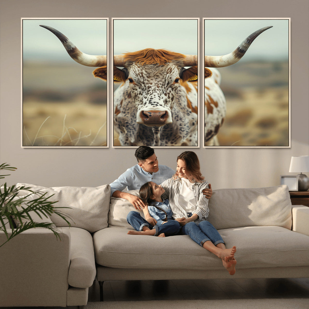Texas Cow Longhorn Wall Art Canvas Print for Farm House Wall