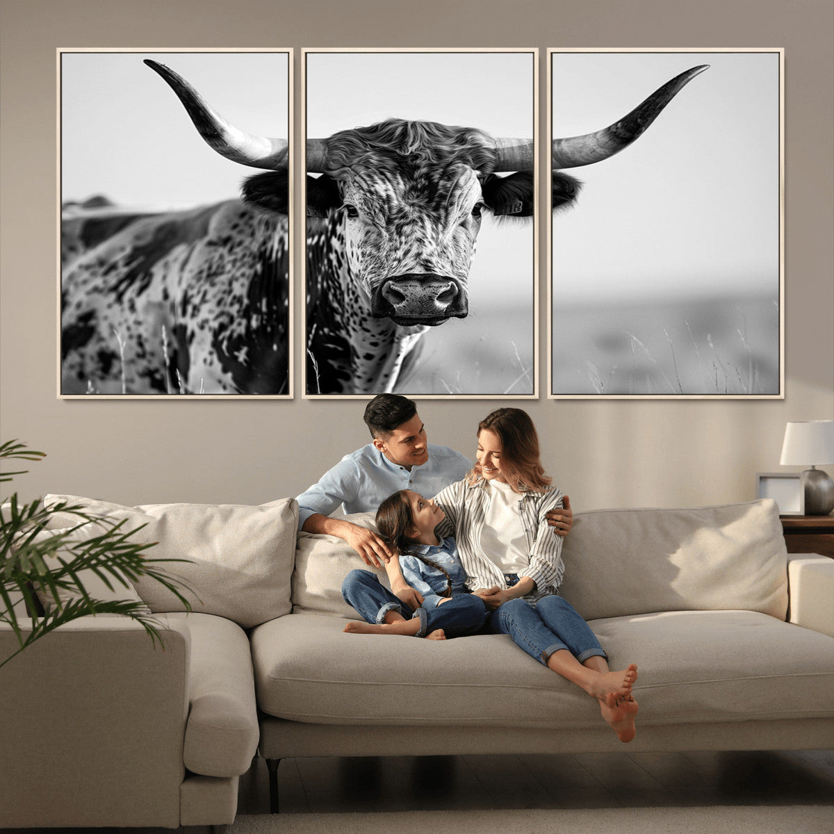 Texas Highland Cow Longhorn Canvas Print - Rustic Farmhouse